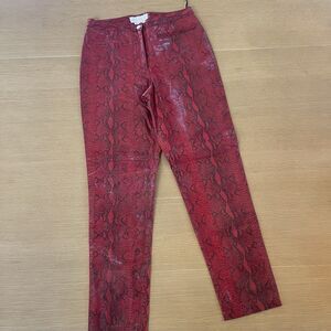 Women's Vintage Margaret Godfrey Red Snake Print Leather Pants